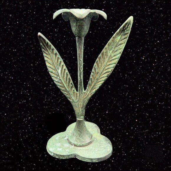 VINTAGE ARCHANA CRAFTS METAL CANDLE HOLDER TAPER TULIPS Set India 8”T 7”W - Picture 11 of 11